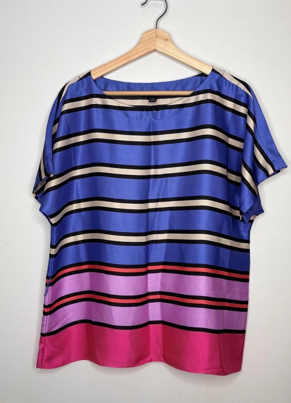 Ann Taylor Women's Blue Purple Pink Stripe Satin Top Size Medium